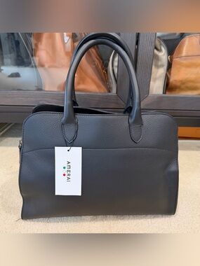 Amerai Black Leather Structured Top-Handle Satchel